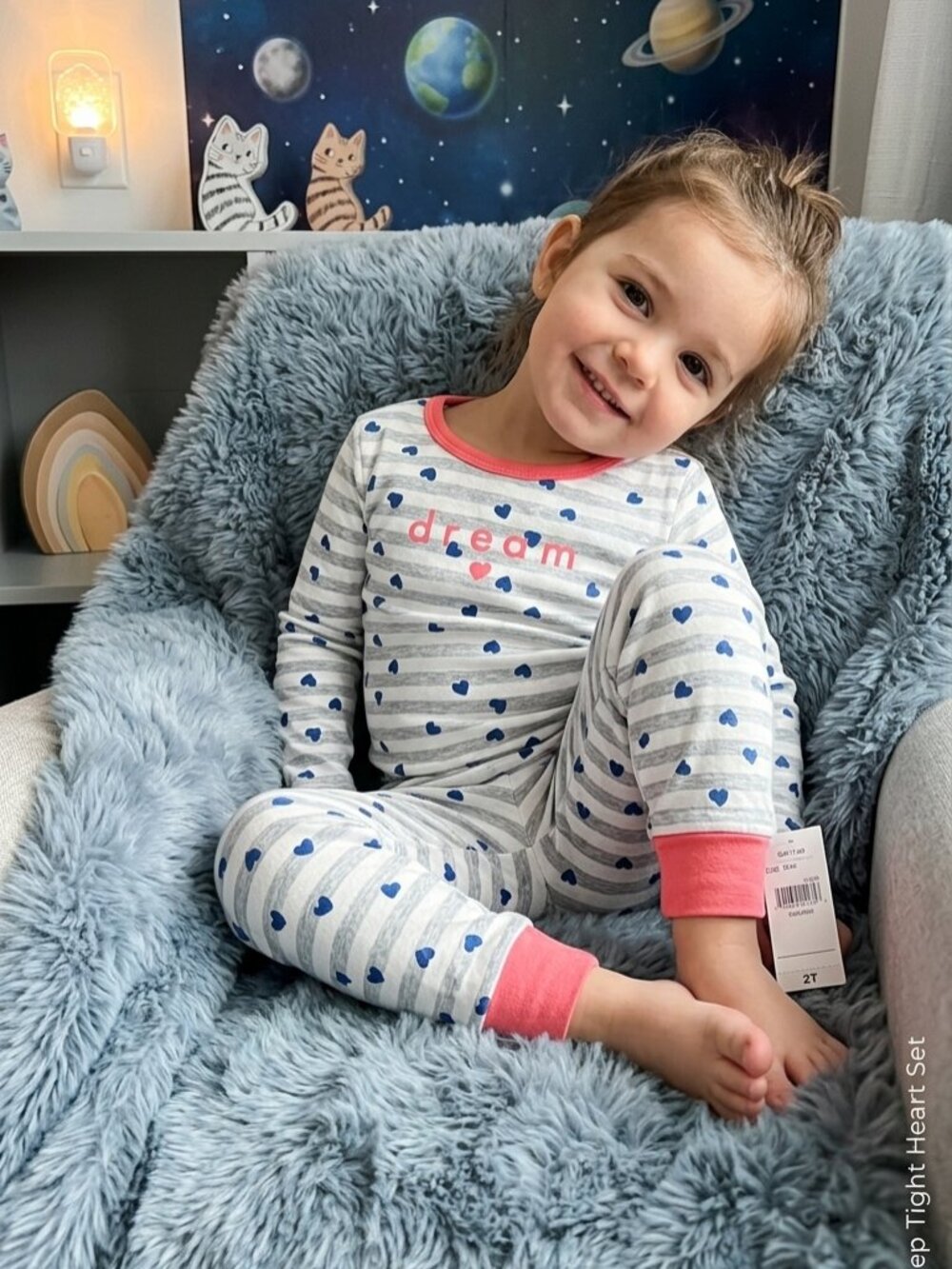 Jumping Beans Girls "Dream" Striped Heart PJ Set - Navy & Pink PJs